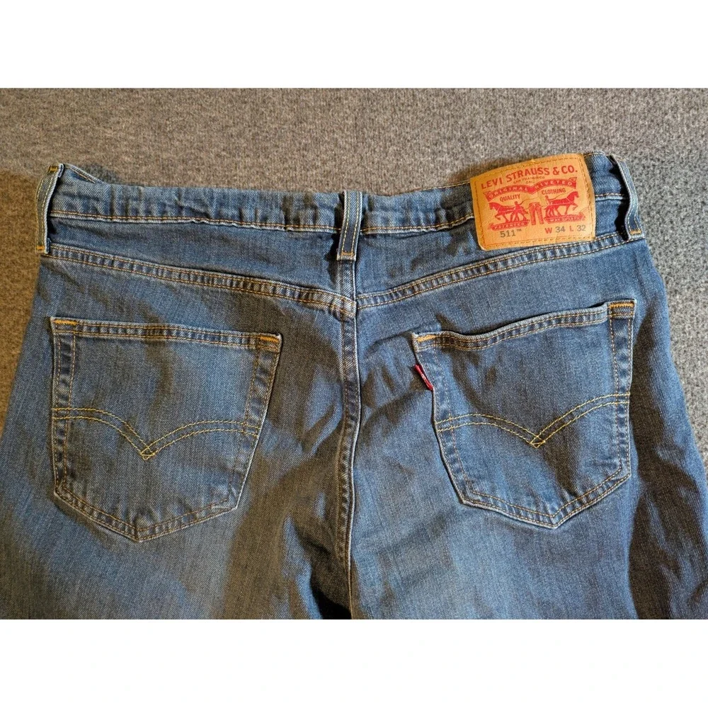 Levis Jeans Mens 511 34x32 Blue‎ Slim Fit Stretch Denim Premium Mid Rise
